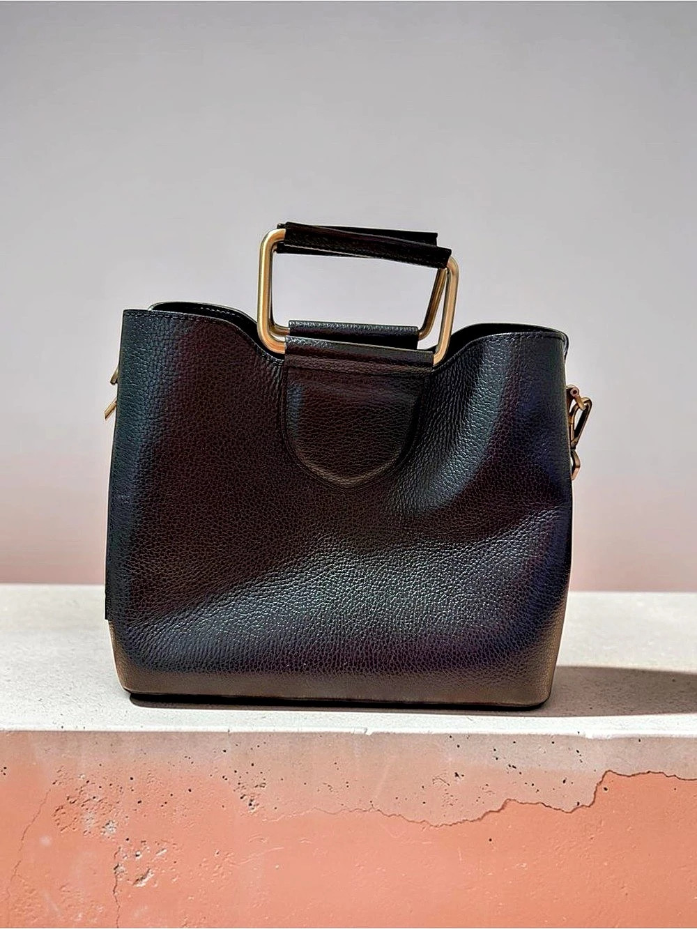Black Shoulder Bag with Detachable Strap
